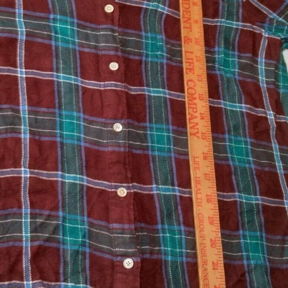 LL Bean Signature Flannel Shirt Women Medium Rayon Maroon Blue Plaid Long Sleeve - Picture 4 of 9